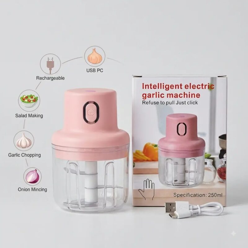 Multipurpose Electric Mini Chopper & Garlic Mincer (250ml) - USB Rechargeable