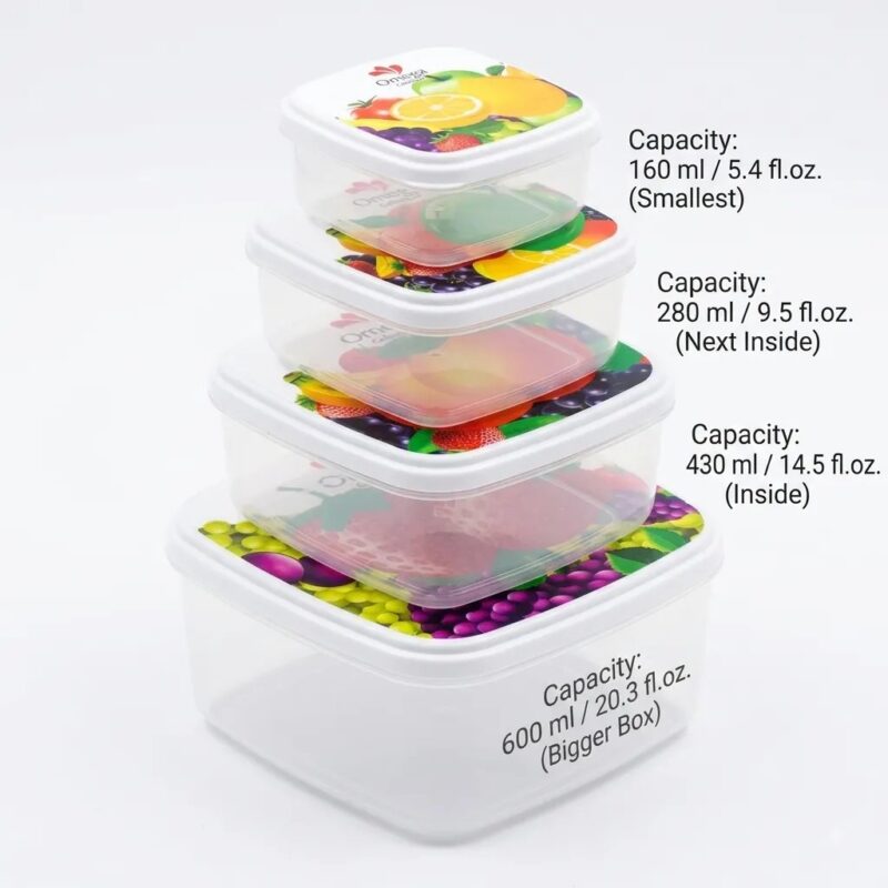 4-Piece Nesting Plastic Food Storage Container Set (160ml to 600ml)