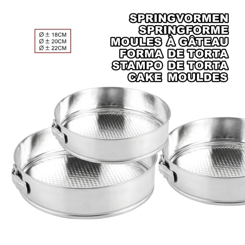 3-Piece Non-Stick Round Springform Cake Pan Set (18cm, 20cm, 22cm)