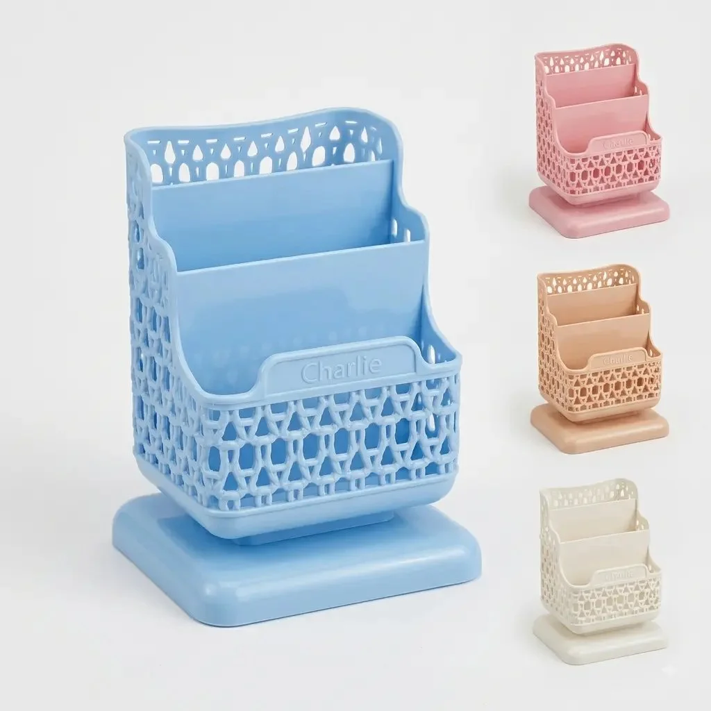 3-Compartment Multipurpose Plastic Desk Organizer Holder - Pen, Remote & Cosmetic Storage Stand