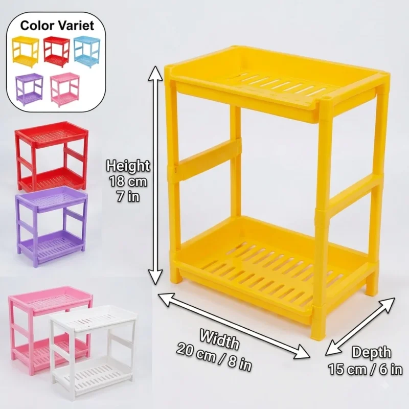 2-Tier Mini Plastic Storage Rack - Desktop & Kitchen Organizer Shelf