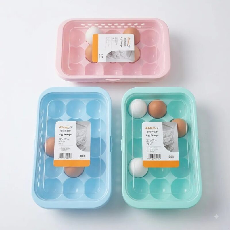 Plastic Egg Tray Storage Box with Clear Lid - Fridge Organizer Container