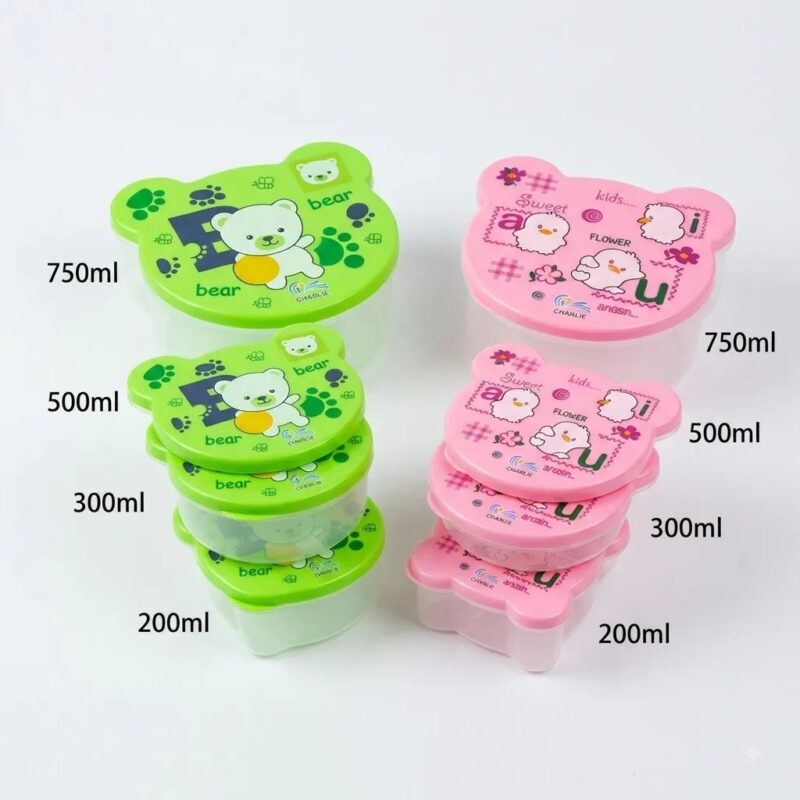 4-Piece Kids Cute Animal Shaped Food Storage Box Set - Nesting Snack Containers (200ml to 750ml)